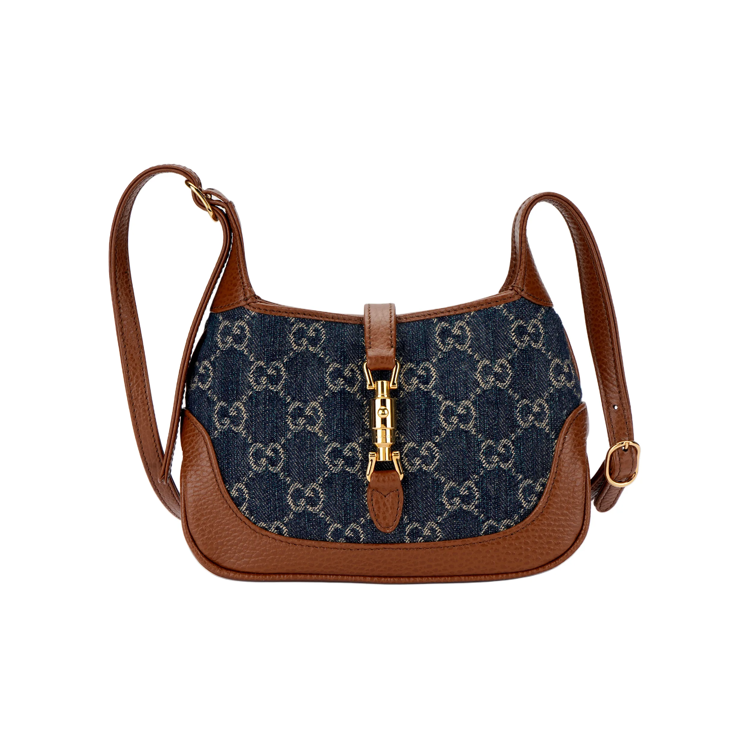 GUCCI Jackie 1961 Canvas With Leather Trim Canvas Bag Crescent Shoulder Bag Shoulder Bag Women's Gray Blue Multicolor