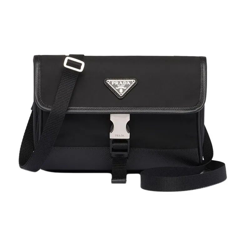 PRADA Saffiano Recycled Nylon With Saffiano Leather Camera Bag And Cell Phone Pouch Regular Unisex Black