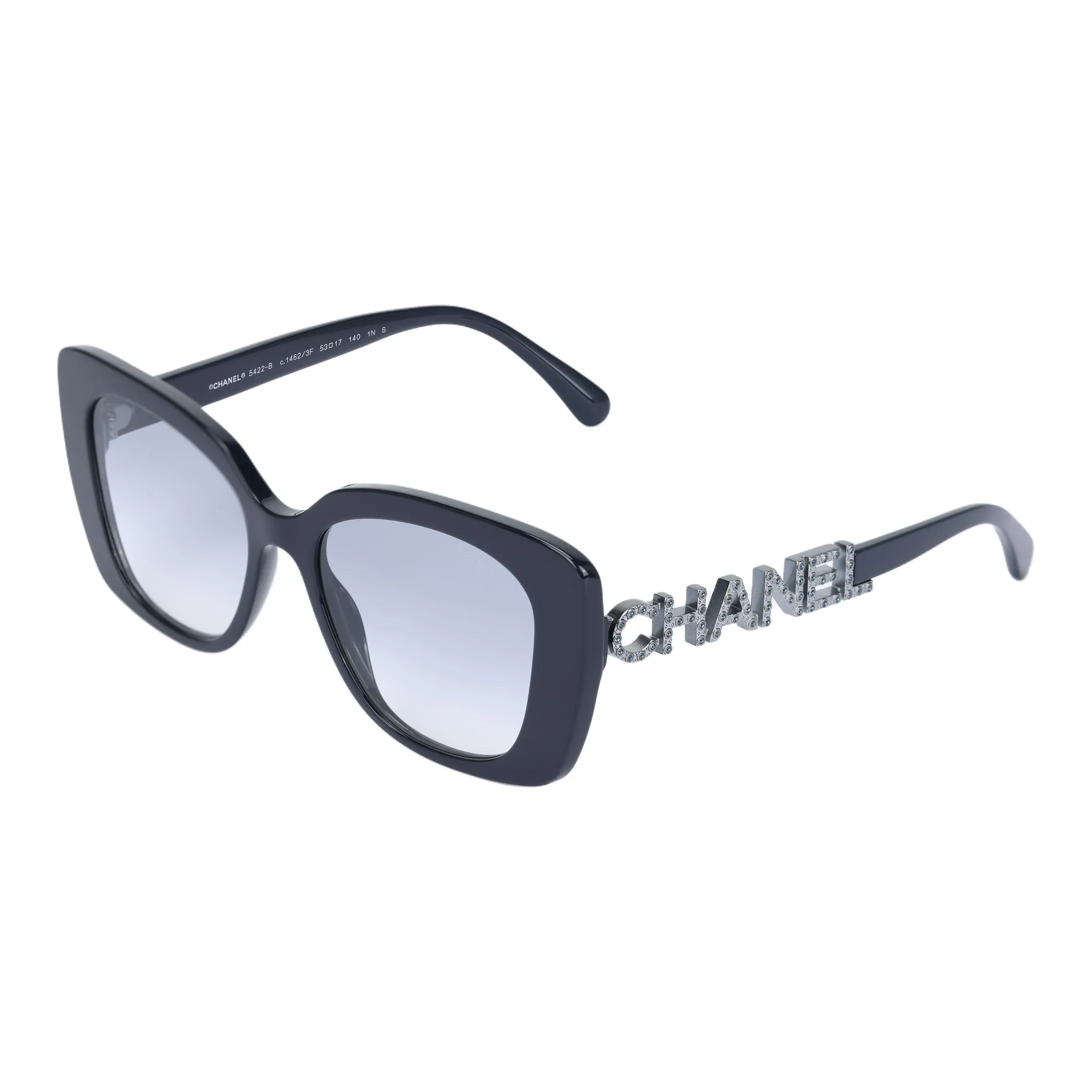 CHANEL Plate Frame Rhinestone Butterfly Sunglasses Unisex Black