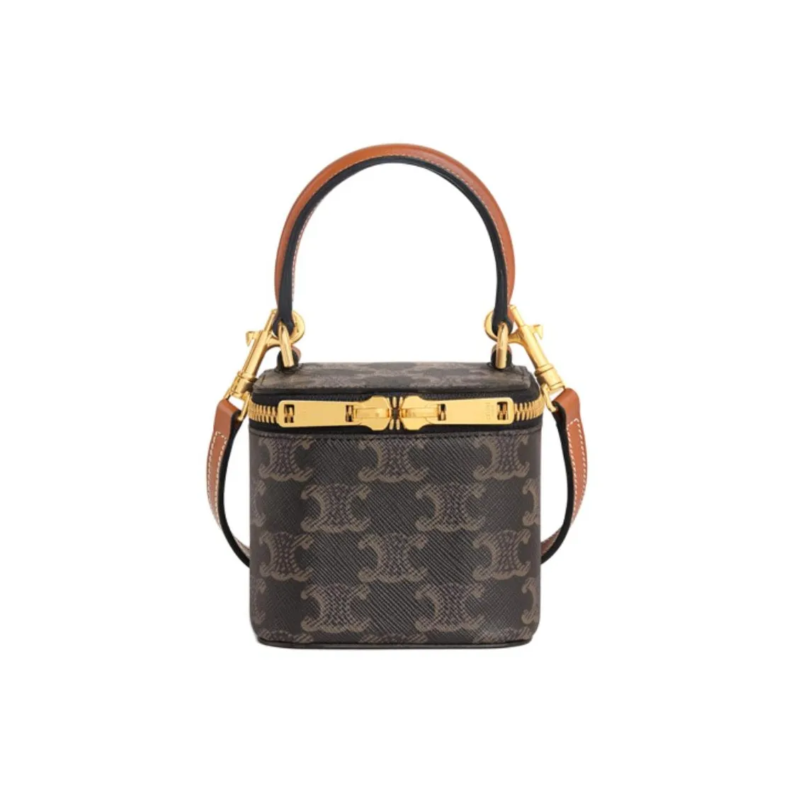 CELINE Triomphe Canvas paneled Calfskin Trim Box Bag, Shoulder Bag, Crossbody Bag, Handbag Mini Women's Tawny
