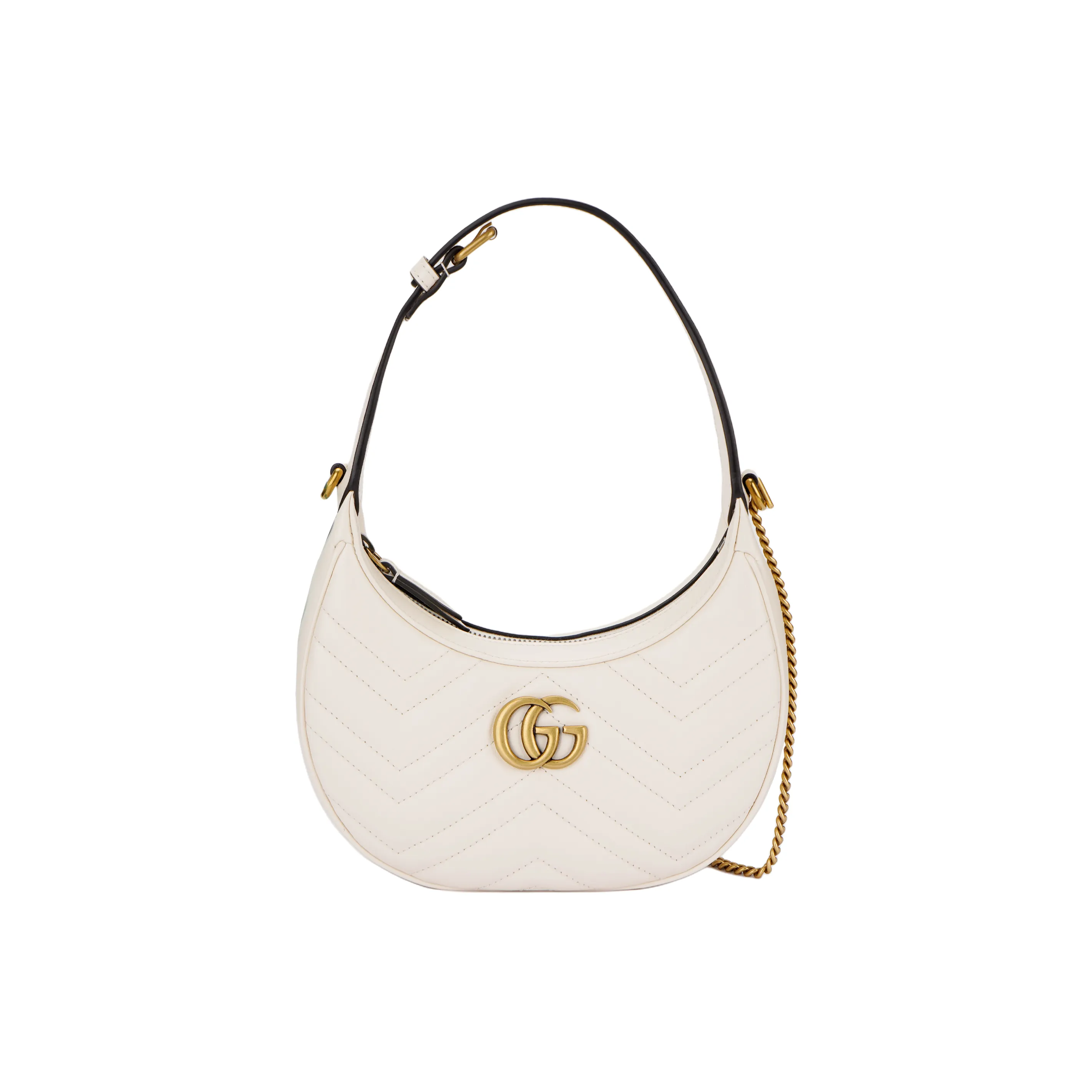 GUCCI GG Marmont V Shaped Quilted Leather Crescent Bag Shoulder Bag Handbag, Shoulder Bag Mini Women's Milk White