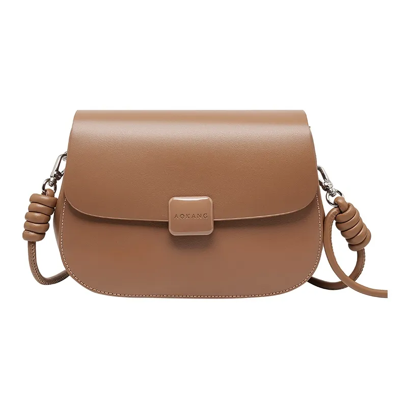 AOKANG Сумка из коровьей кожи Saddle Сумка через плечо Сумка для подмышек Маленькая женская Экрю Классический черный Карамельный коричневый