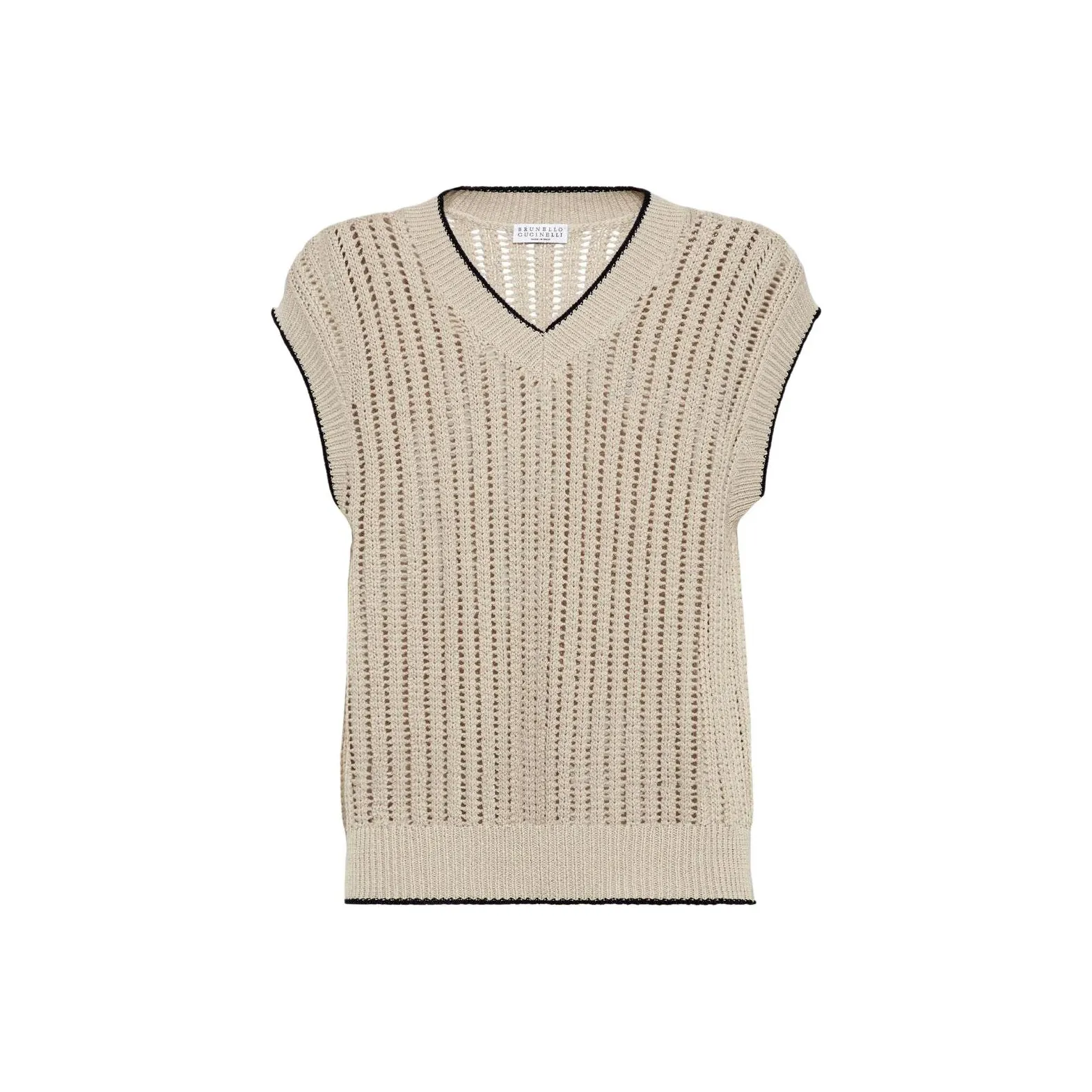 Brunello Cucinelli Embellished Openwork Rib Sweater Vest