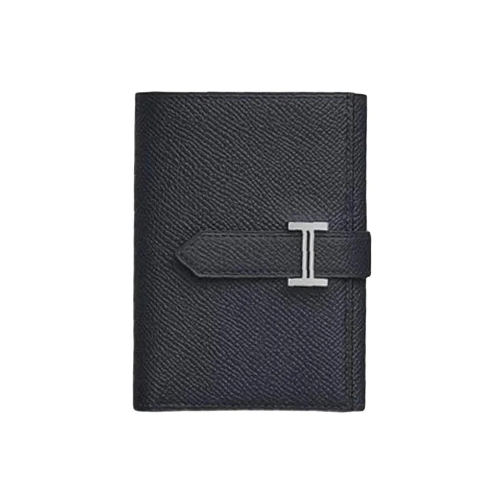 HERMES Bearn Epsom Calfskin Wallet Women's Black
