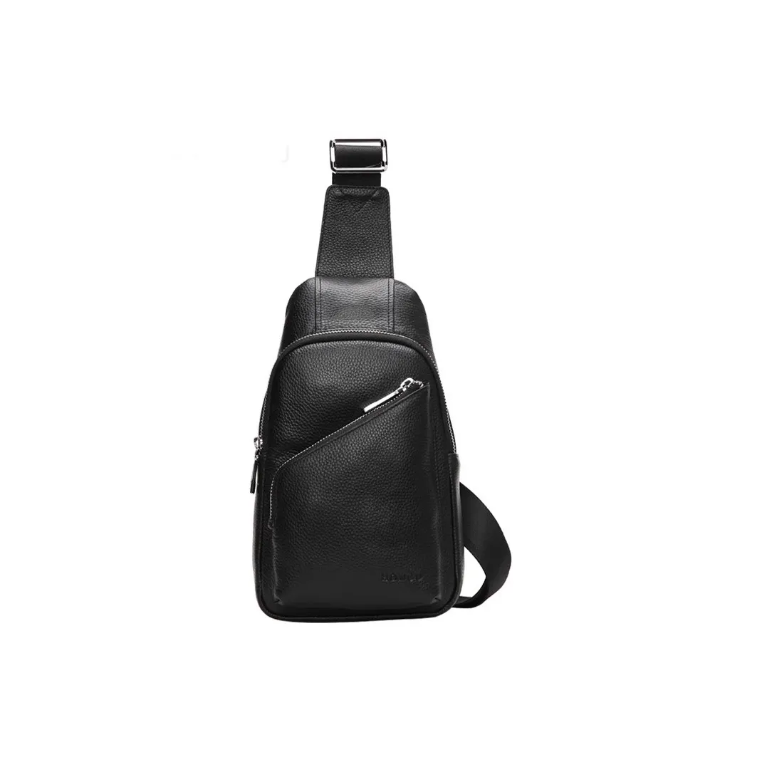 HONGU Сумка через плечо из коровьей кожи стандартная мужская темно-черная