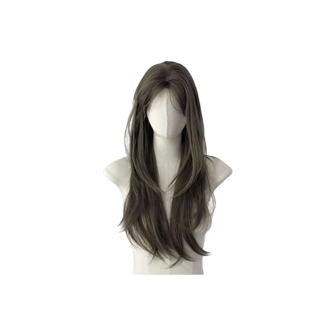 Gentle Welcome Синтетические Волосы Средняя Доля Прямые Волосы Молочно-Чайный Серый Коричневый Атмосферный Незаметный Полная Перука для Головы