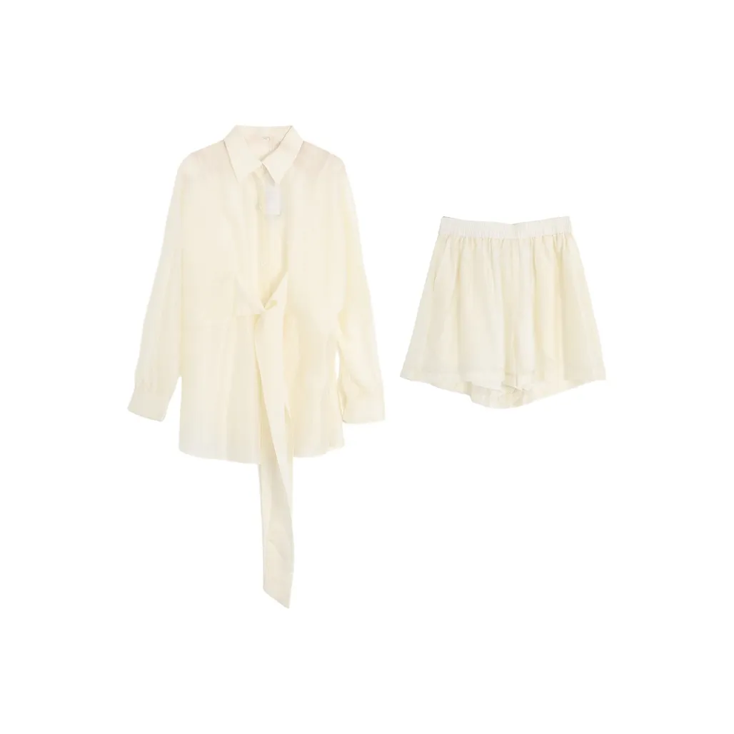 SETIROM Экрю Топ + Брюки Одежда Комплект Женские Повседневные Костюмы