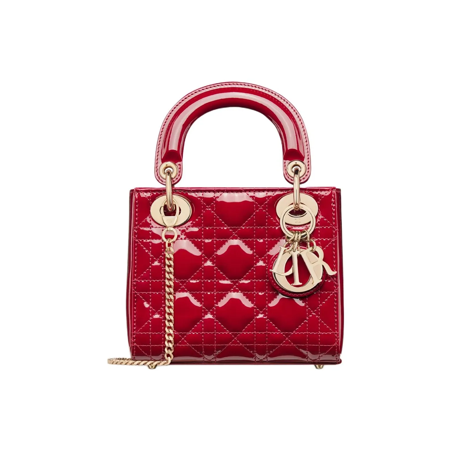 DIOR Lady Dior Patent Leather, Cow Leather Lady Dior Bag, Shoulder Bag, Crossbody Bag, Handbag Mini Women's Cherry Red
