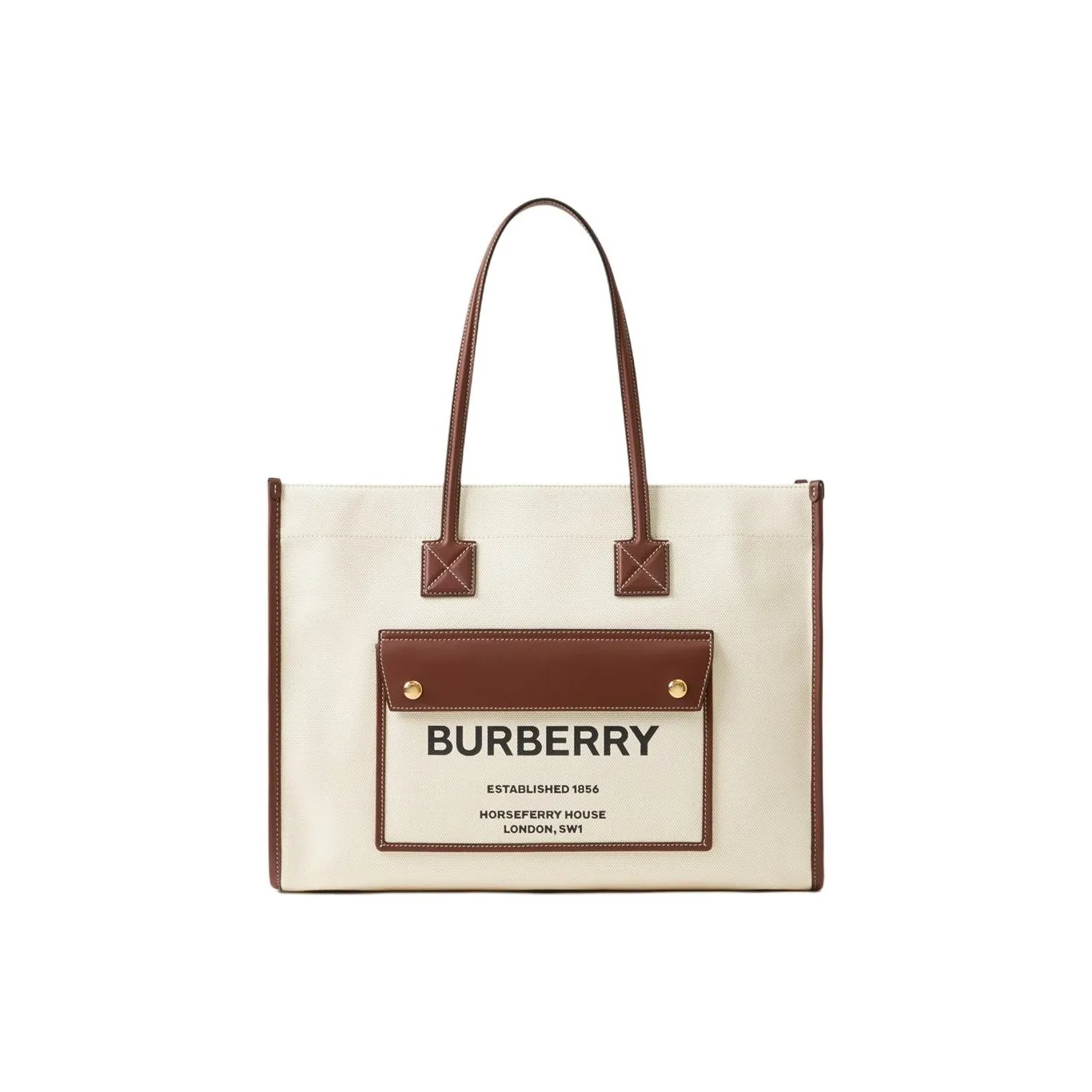 Burberry Freya Cotton With Calfskin Tote Bag, Shopping Bag, Handbag, Shoulder Bag Women's