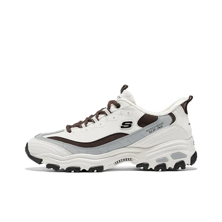 Skechers D'LITES 1,0 Амортизация Дышащий Увеличение Высоты Низкий Топ Кроссовки Мужские Белый Коричневый Серый