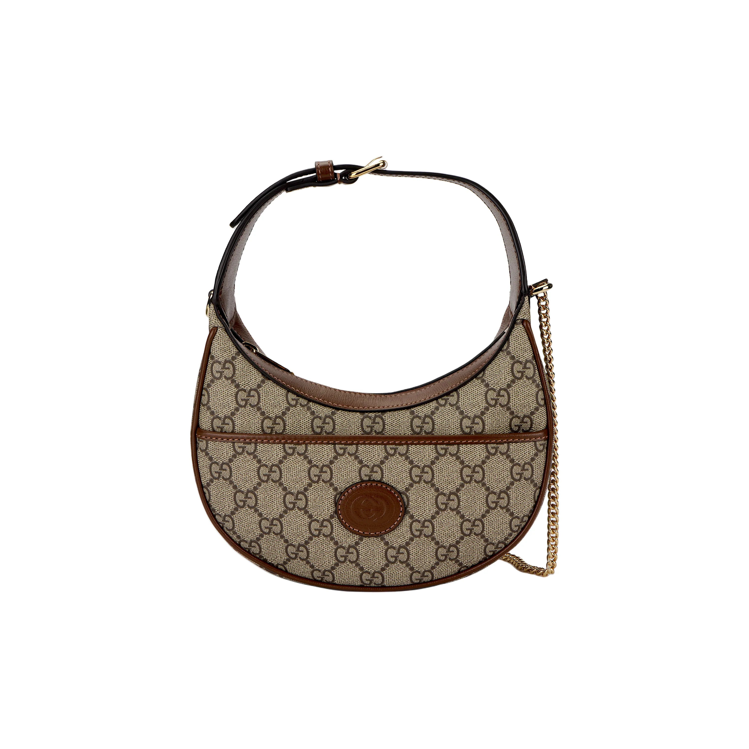 GUCCI Canvas With Leather Binding Crescent Bag, Handbag, Shoulder Bag Women's Beige & Ebony