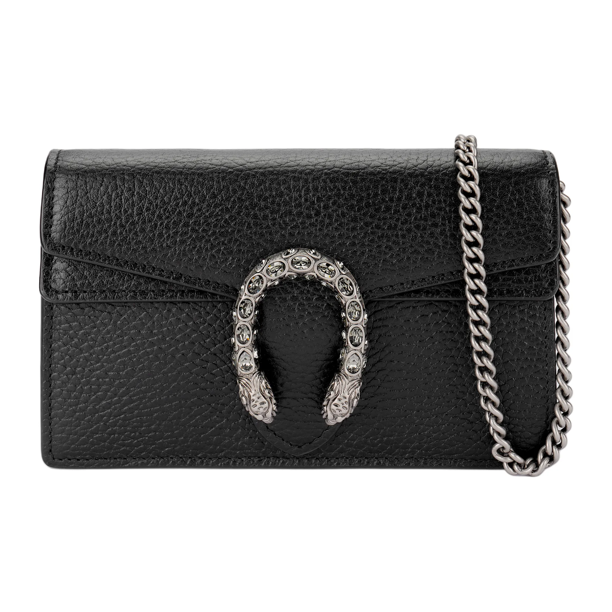 GUCCI Dionysus Super Mini Leather Chain Shoulder Bag Black