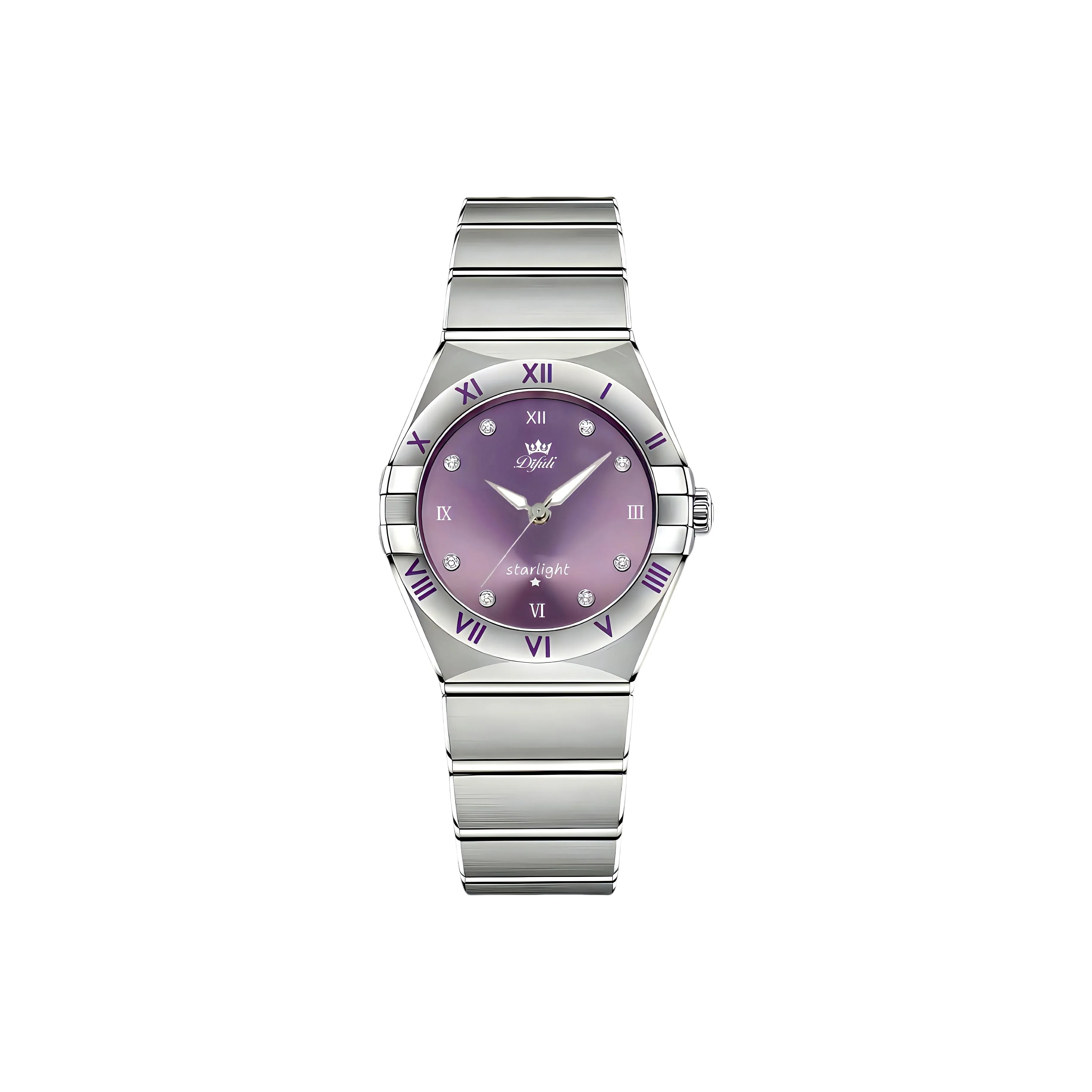DIFULI Кварцевый механизм нержавеющая сталь ремешок часы женские фиолетовый циферблат