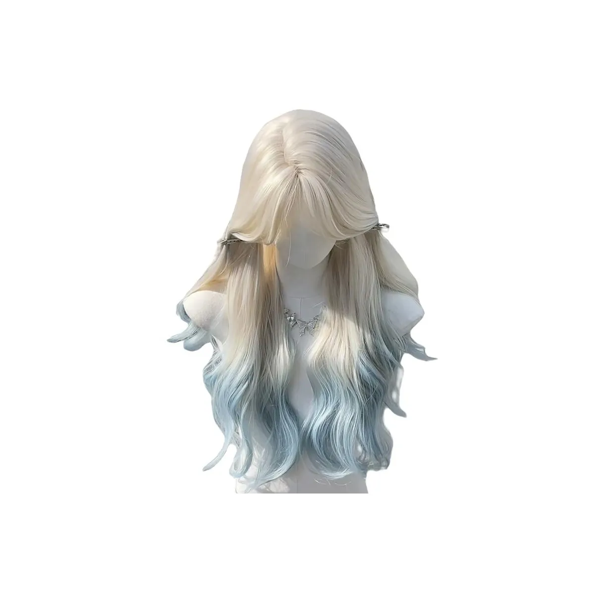 Женский белый золотой градиентный синий средний раздел атмосфера лето элегантность длинный волнистый полный парик для головы