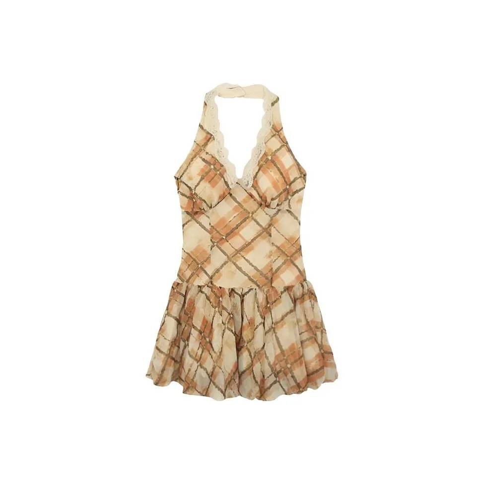 ORANDOR WEAR Оранжевая клетка Женские Платья без рукавов