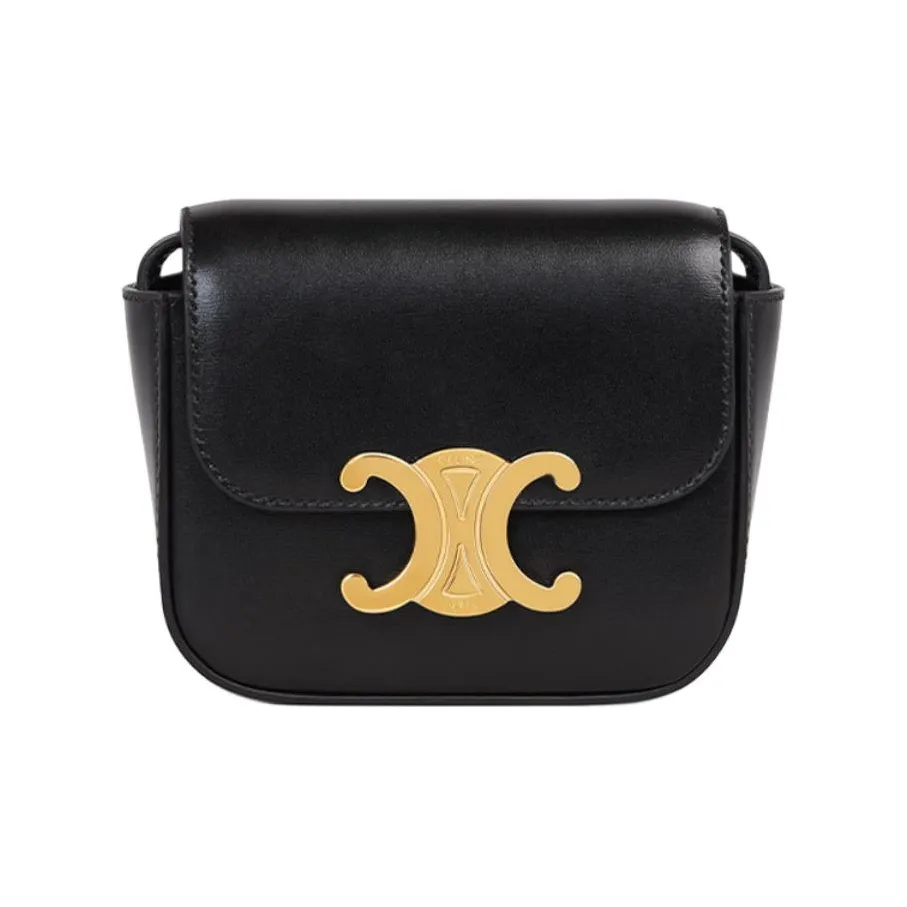 CELINE Triomphe Arc De Triomphe Shiny Cow Leather Shoulder Bag, Crossbody Bag Mini Women's Black Gold