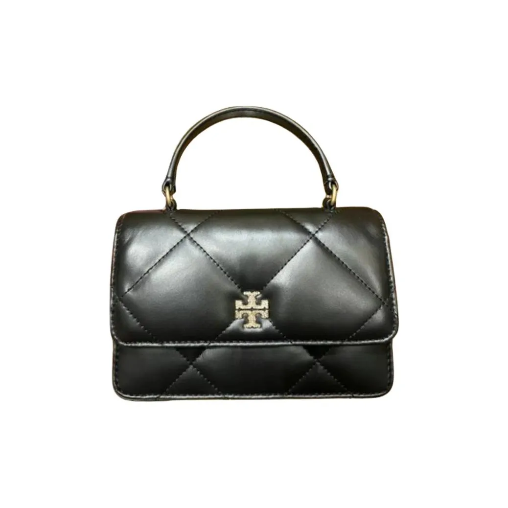 TORY BURCH Kira Diamond Quilt Mini Top Handle Chain Wallet Black