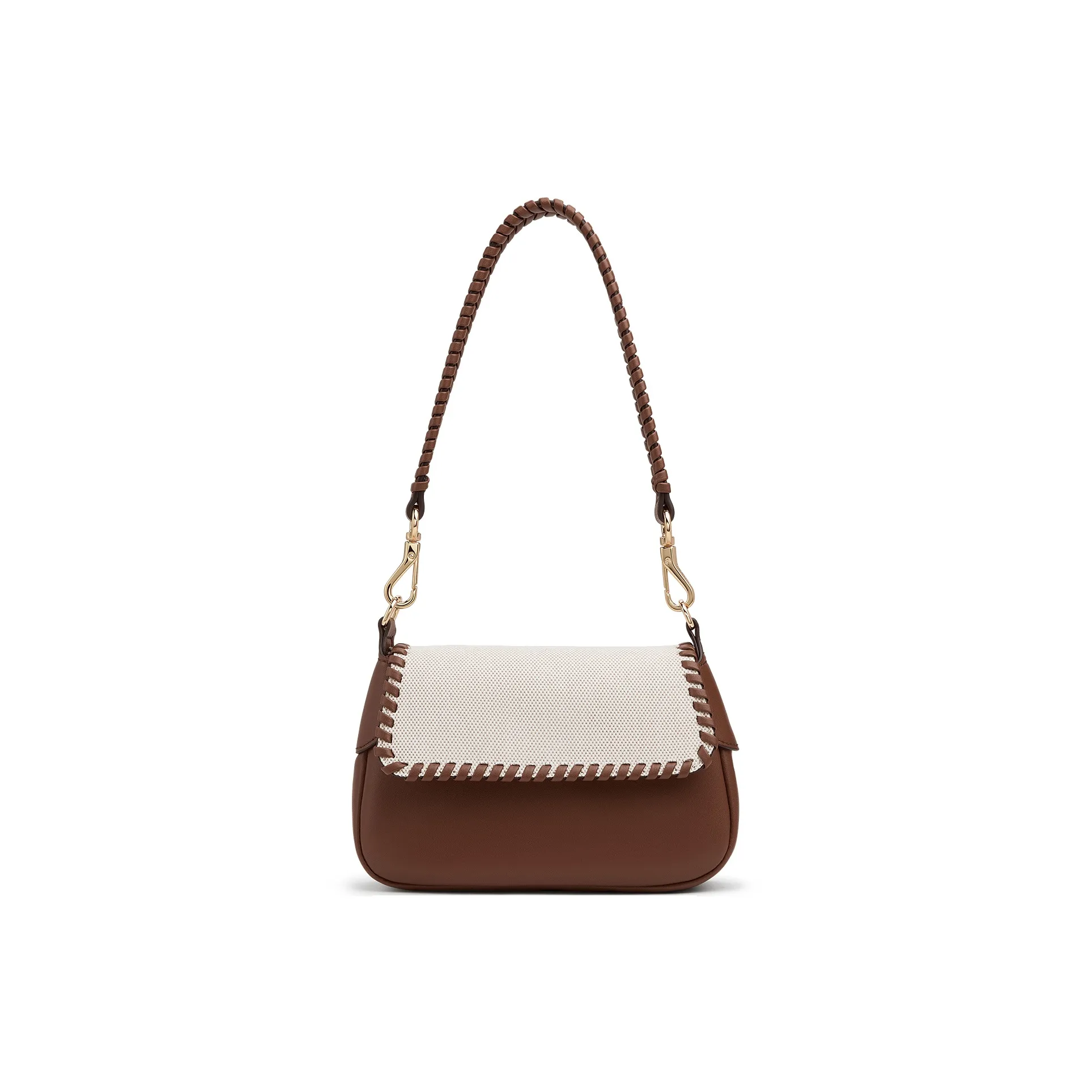 CHARLES&KEITH Canvas With Fabric Crossbody Bag, Underarm Shoulder Bag Trumpets Women's Taupe Canvas & Beige