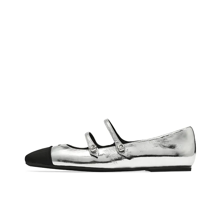 73Hours Цвет Theater Плоская подошва Туфли Мэри Джейн Женские Серебристый Черный
