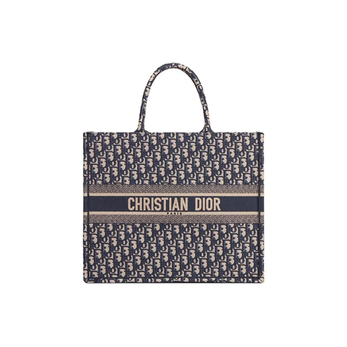 DIOR Large DIOR Book Tote Ecru And Blue DIOR Oblique Embroidery