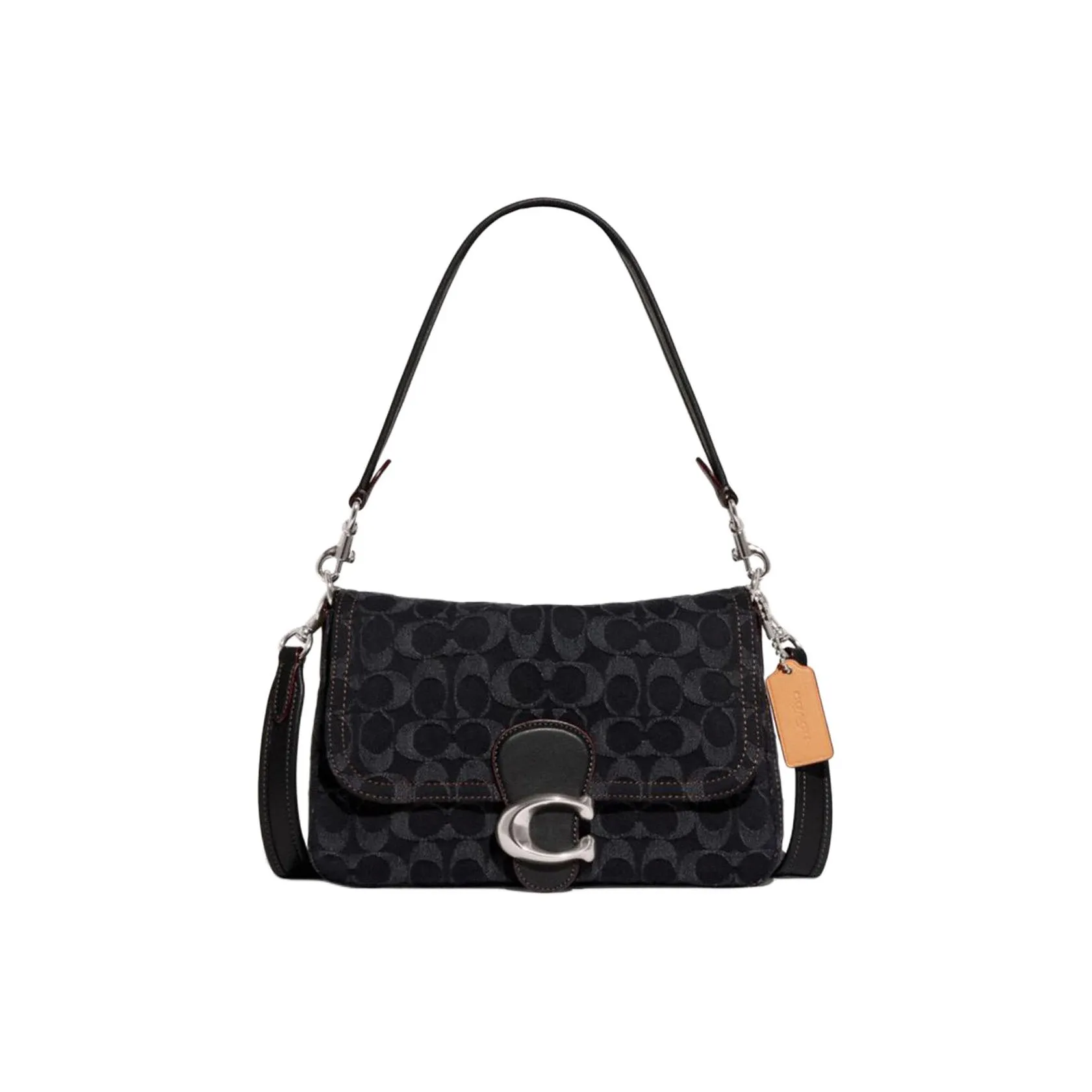 COACH Soft Tabby Fabric With Cow Leather Shoulder Bag Crossbody Bag Medium Size Women's Black