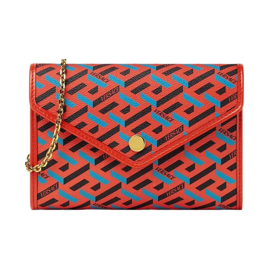 VERSACE Canvas With Leather Envelope Bag, Clutch, Shoulder Bag, Crossbody Bag Women's Red