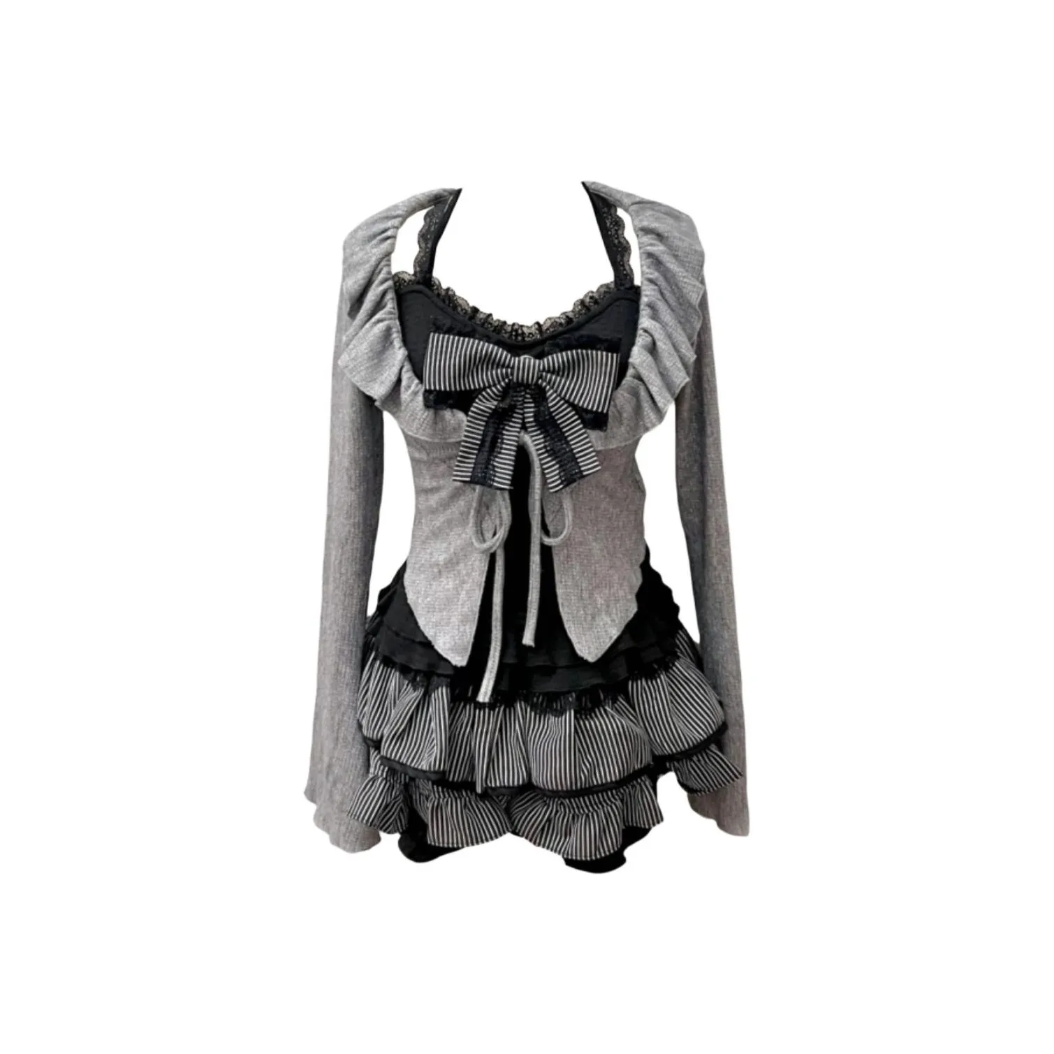 ZWTX STUDIO Серый кардиган + Черные Straps + Черная юбка Женские комплекты с юбкой