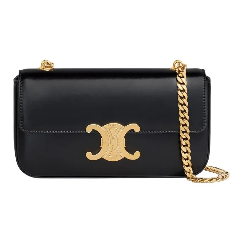 CELINE Triomphe Shiny Cow Leather Shoulder Bag, Handbag, Shoulder Bag Women's Black