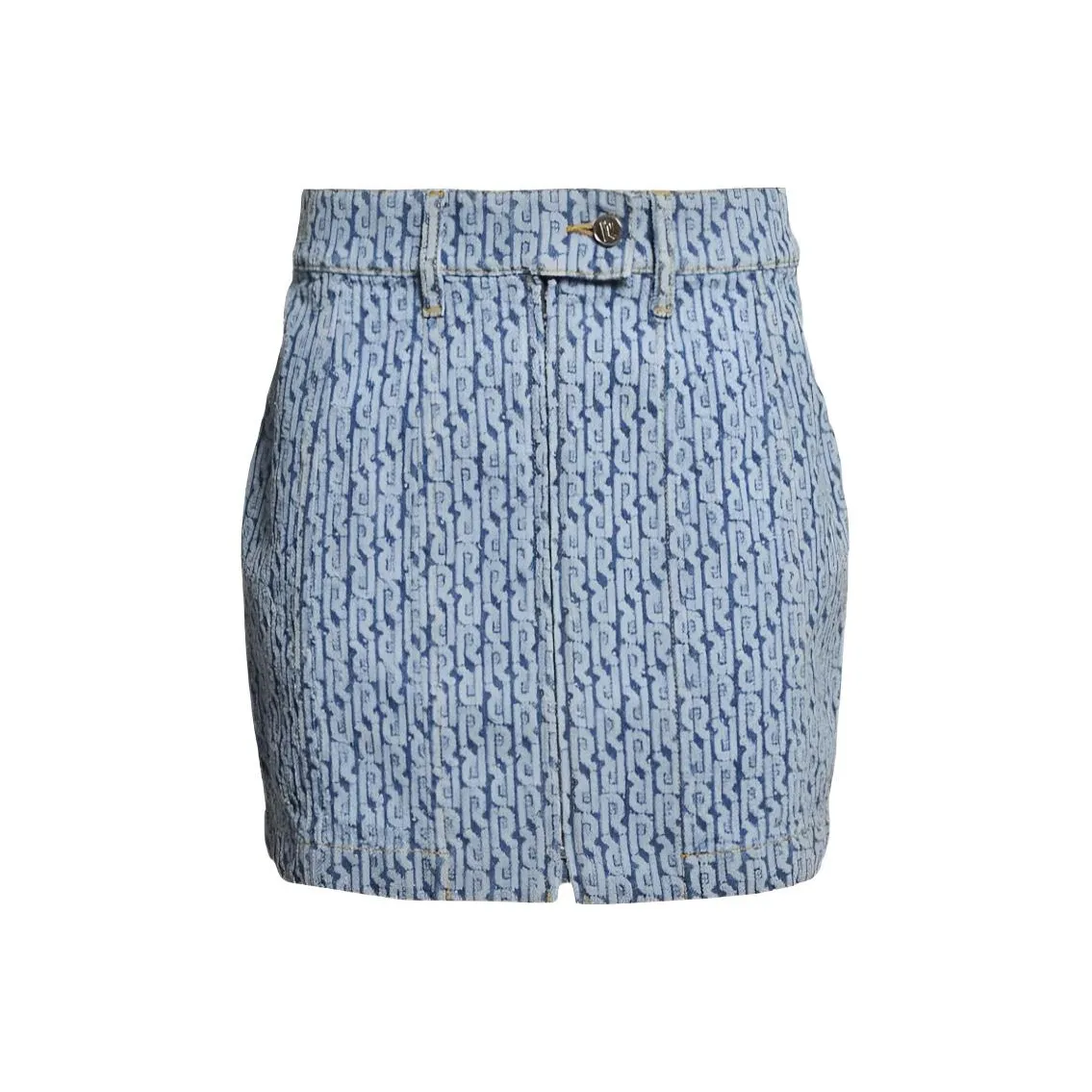 Paco Rabanne Monogram Pattern High Waist Denim Mini Skirt
