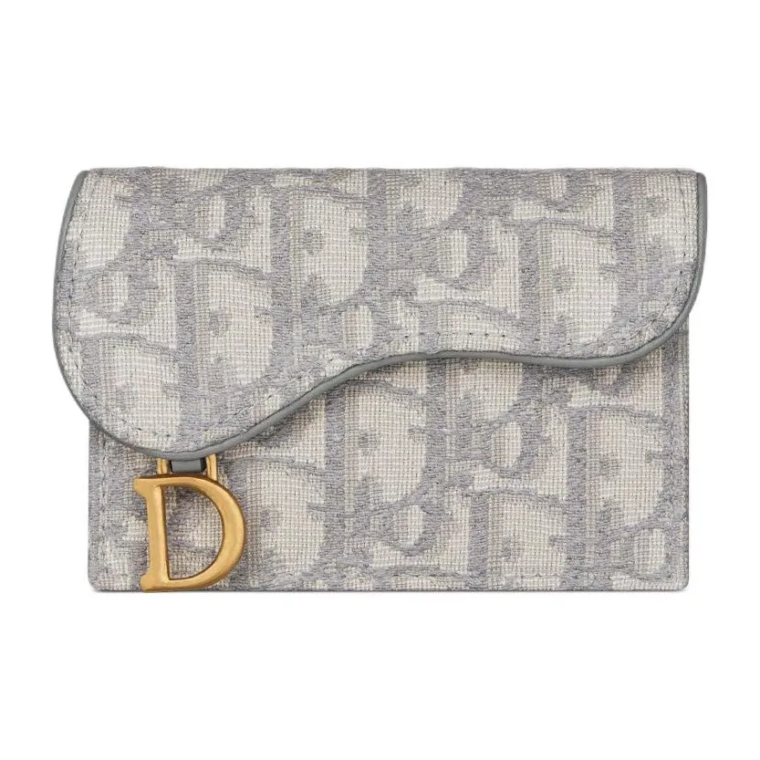 DIOR Saddle Oblique Fabric Card Holder, Coin Purse Regular Women's Gray