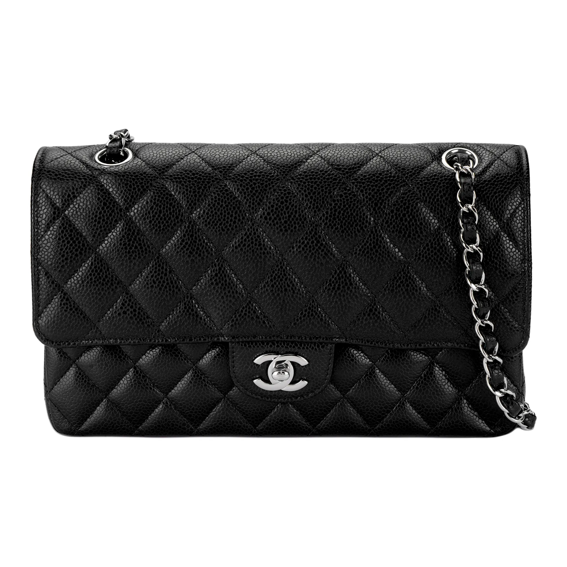 CHANEL Classic Flap CF Grain Embossed Cow Leather Flap Bag, Shoulder Bag, Crossbody Bag Tubas Women's Black