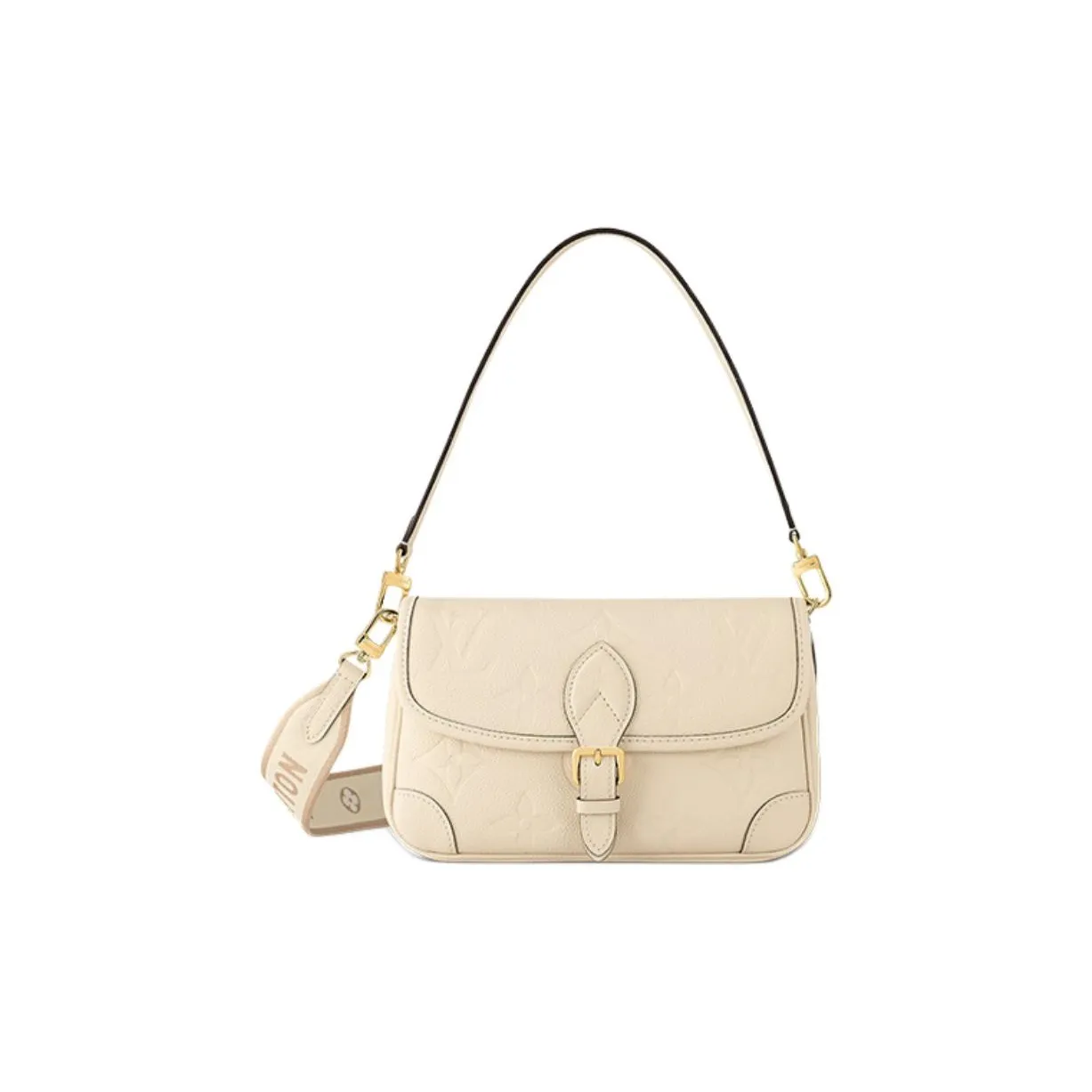 LOUIS VUITTON Diane Grained Cow Leather Baguette Bag Crossbody Bag Handbag Shoulder Bag Women's Beige