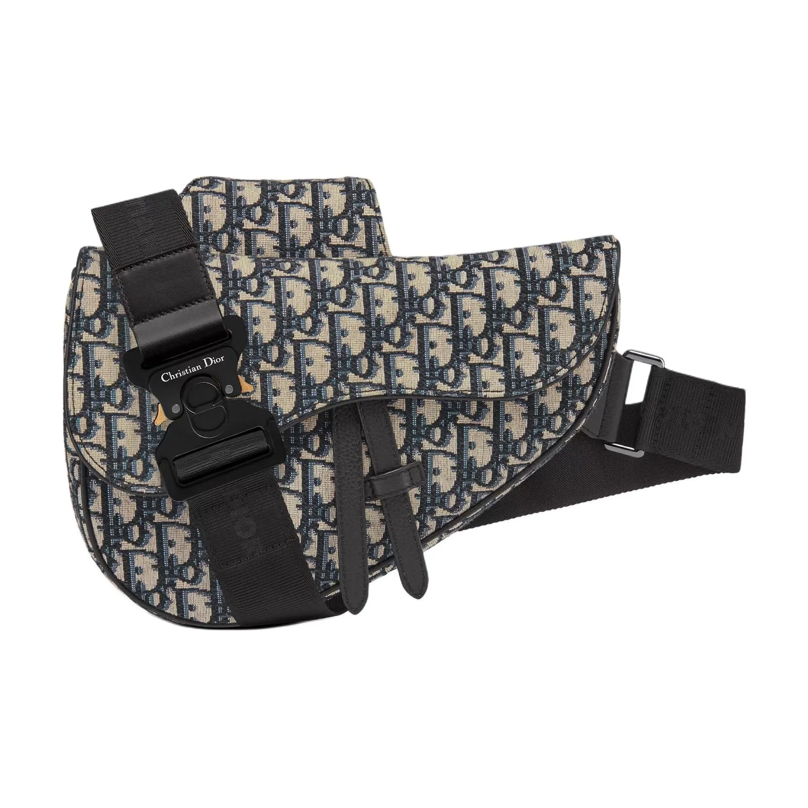 DIOR Saddle Canvas panelled Leather Detailing Saddle Bag, One Shoulder Crossbody Bag, Sling Bag Men's Black White