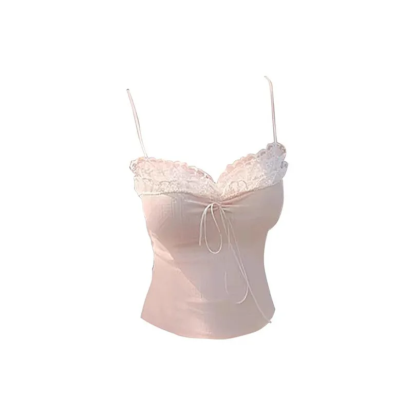 METE WHALE MT Лето Дизайн Кружево Пэчворк Кружево Вверх Облегающий крой Базовый слой Топ Женские