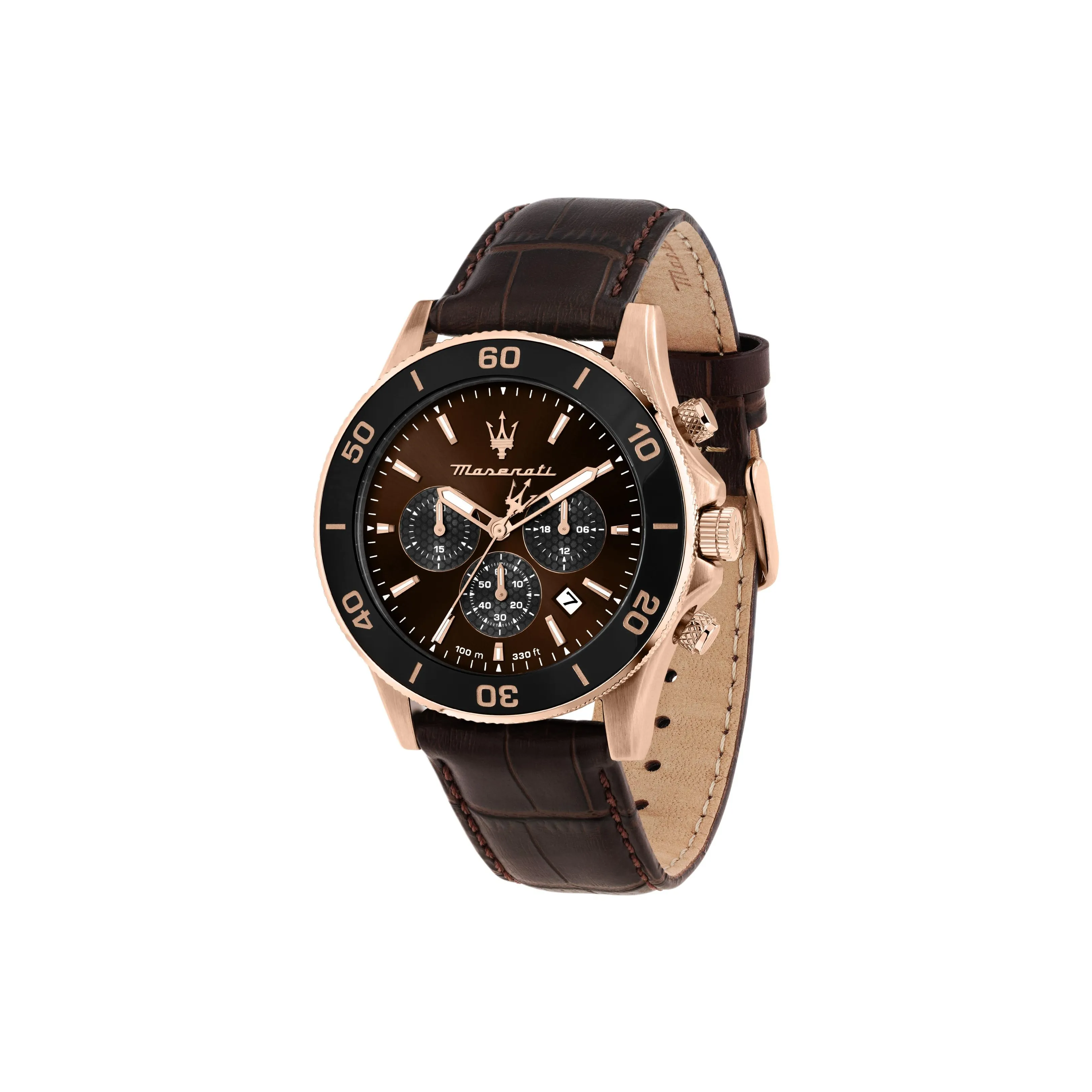 Maserati COMPETIZIONE Collection Мужские часы Кварцевый механизм Естественная кожа Ремешок 43 мм Кофейный циферблат Часы Мужские