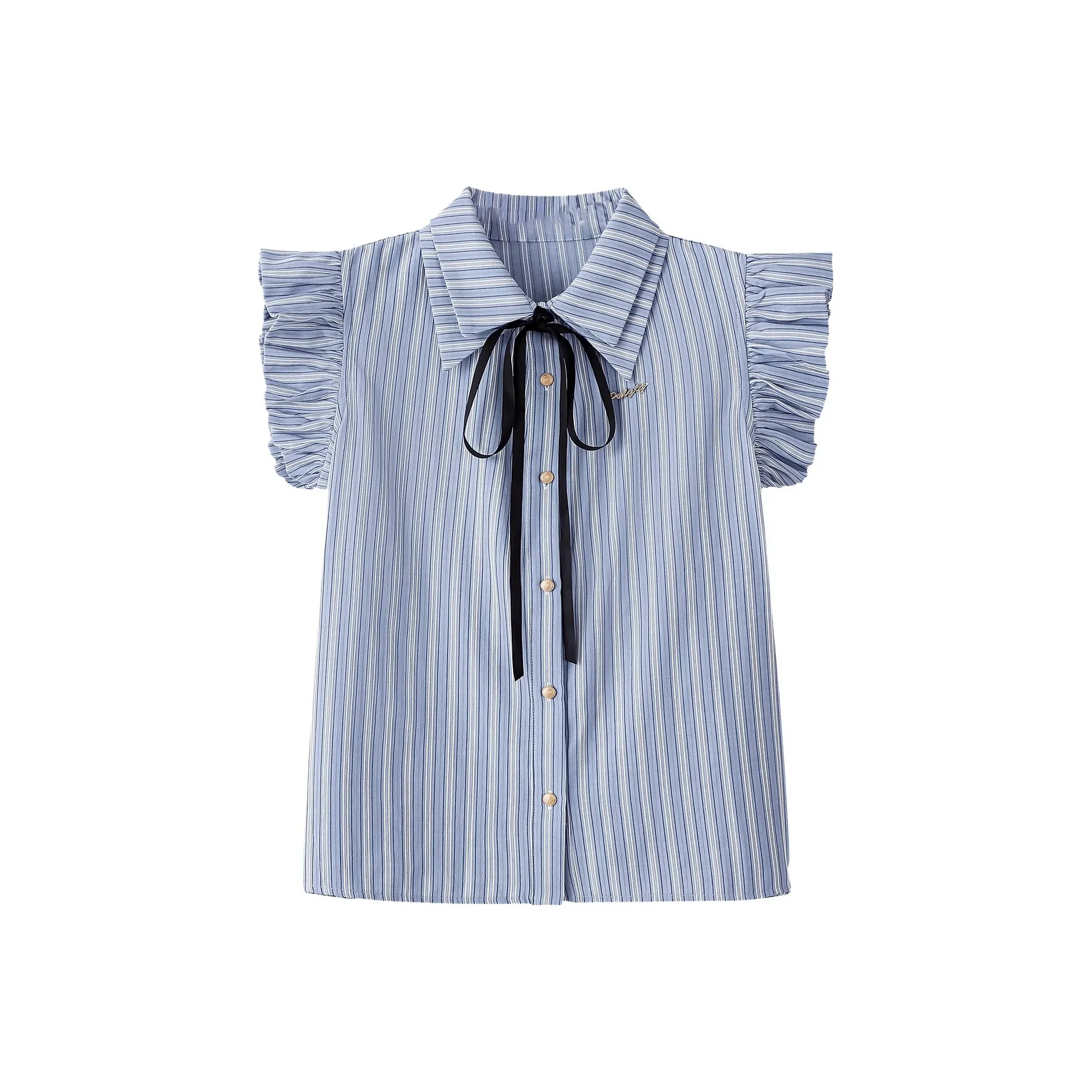 PAIN OR PLEASURE Полосатая Короткая Рубашка с Рукавами Женские Рубашки