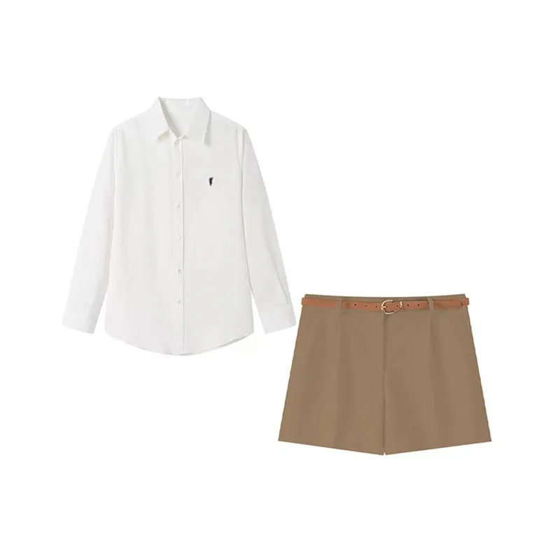 MARIE·COCO Белая рубашка + хаки штаны женские повседневные костюмы