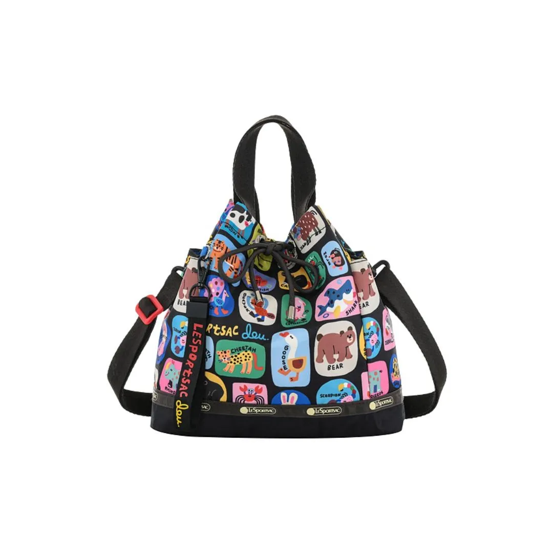 LeSportsac Duoya Коллаборация Ткань Сумка-ведро Сумка на плечо Через плечо Сумка Средний Женские Черный