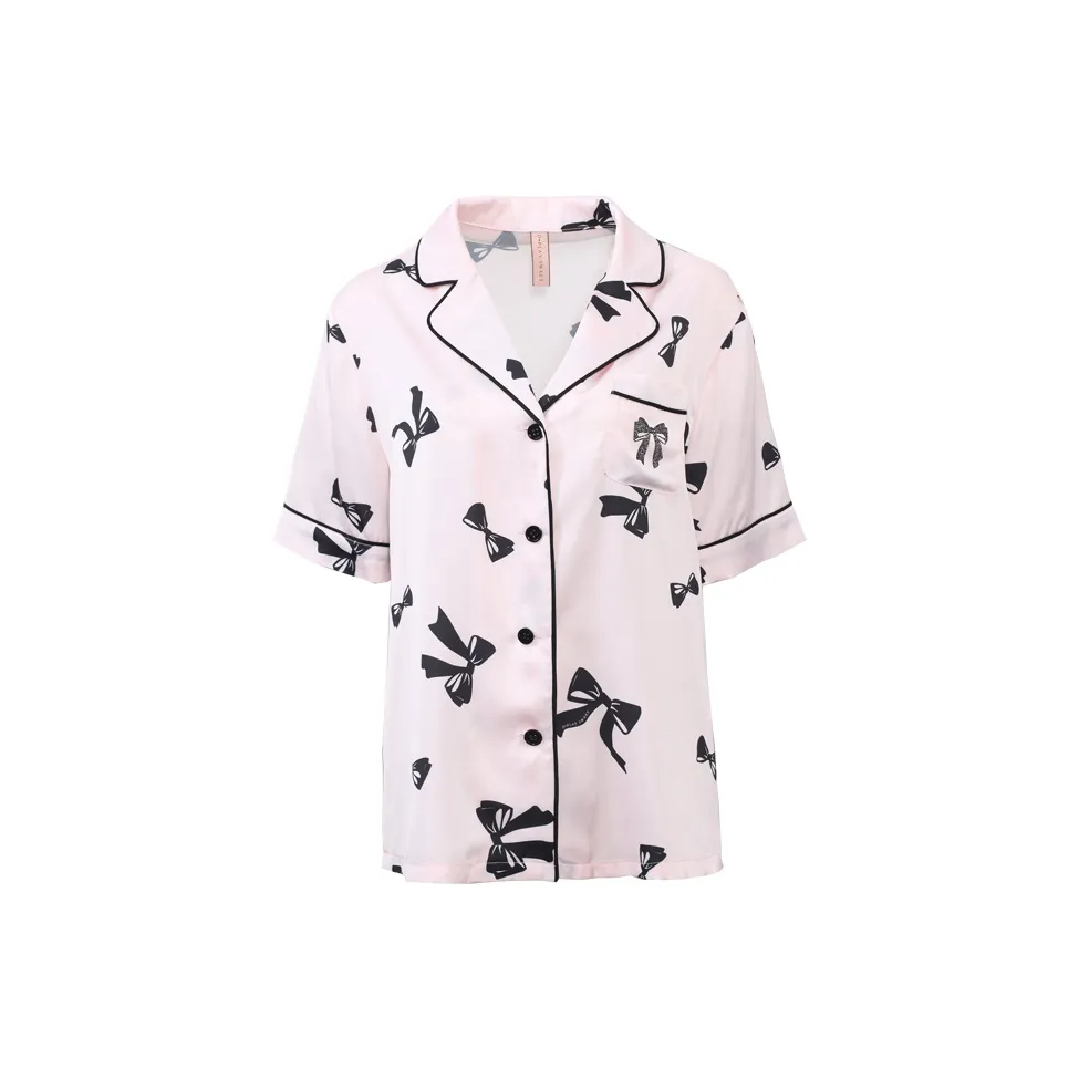 DPLAY SWEET Foundation Черный Бант Короткий Рукав Женские Пижамные Верхние части