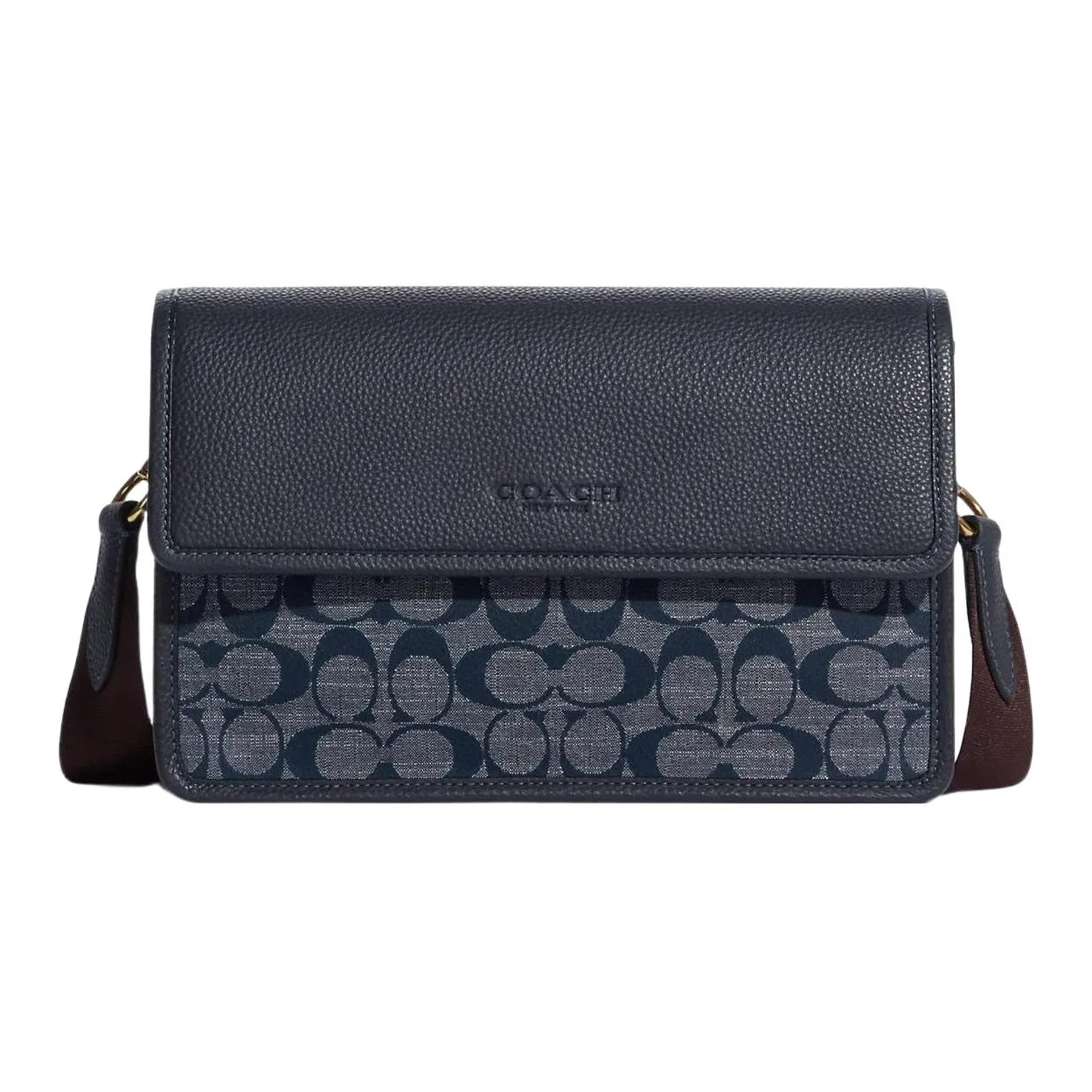 COACH Turner Plain Weave Fabric Shoulder Bag Crossbody Bag Medium Size Men's Denim Denim Blue