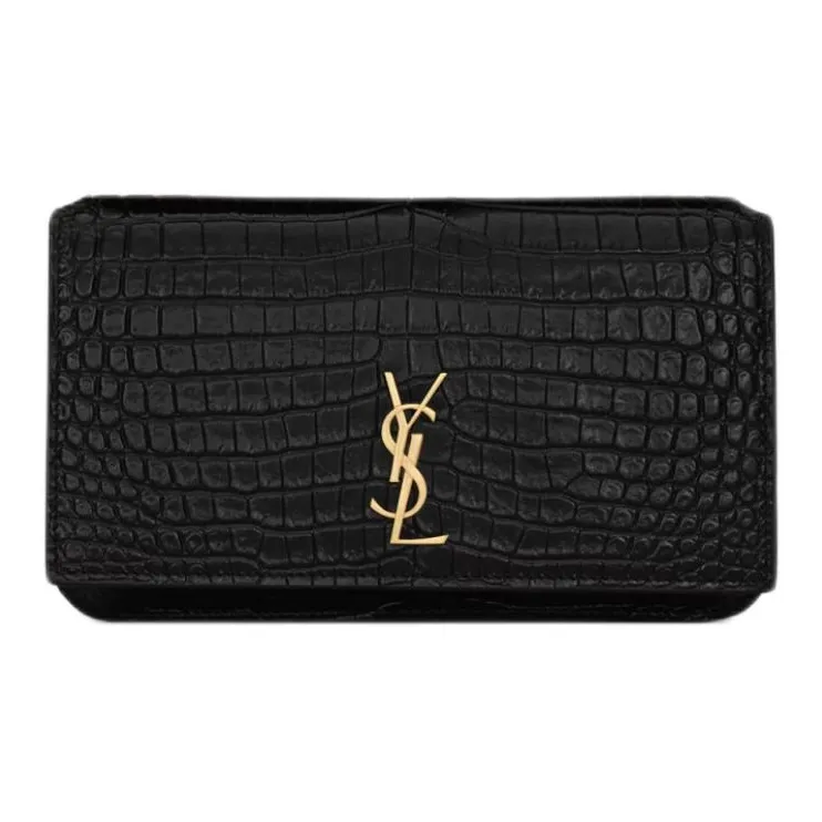 SAINT LAURENT CASSANDRE Calfskin Crossbody Bag With Cell Phone Pouch Women's Black