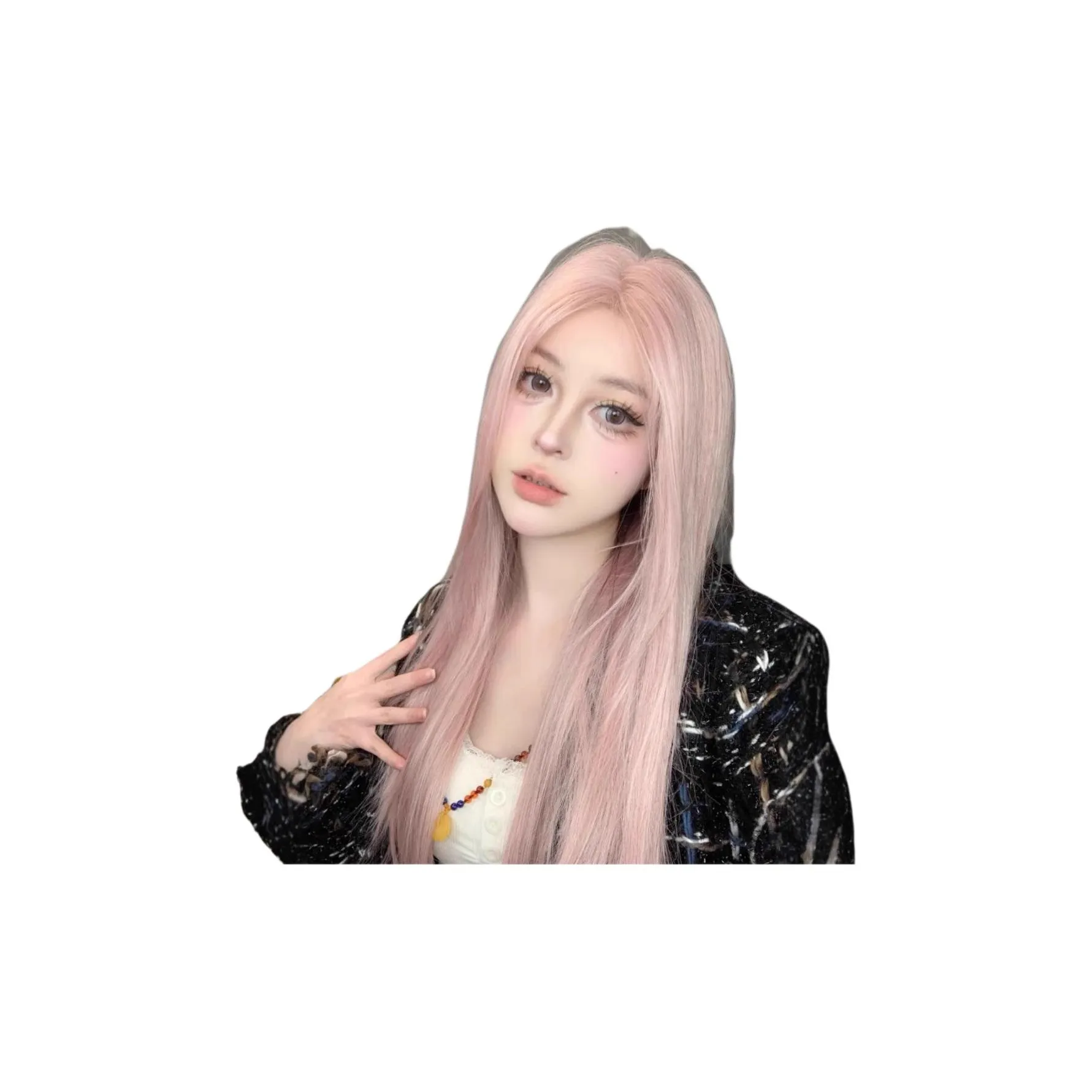 Gentle Welcome Перука Женская Вишневый цветок Розовый Длинные Прямые Волосы Полная Перука для головы Универсальная Позиционировка Стиль