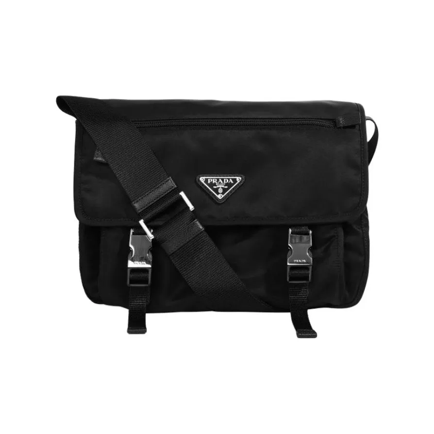 PRADA Nylon Fabric Messenger Bag, Shoulder Bag, Crossbody Bag Medium Size Unisex Black