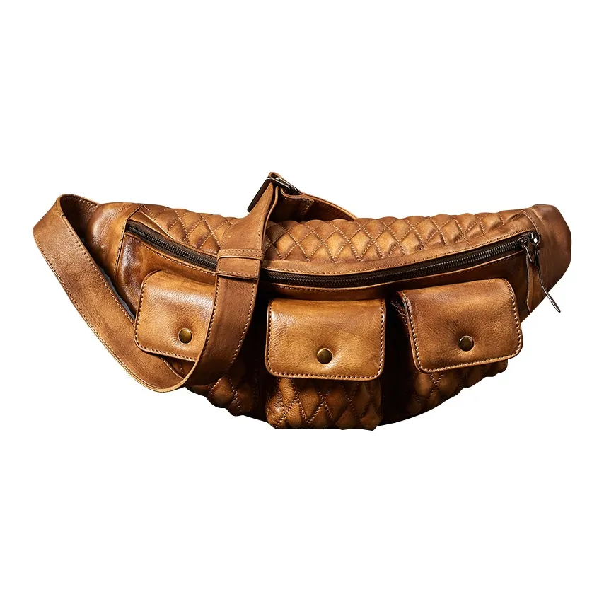 HANMIIS Коровья кожа Бананка Стандартный Мужской Винтажный Коричневый