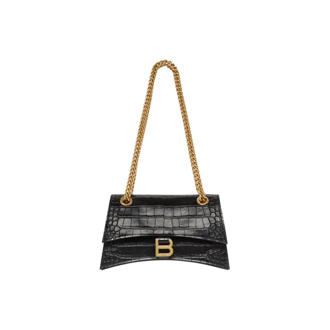 Balenciaga Crush Chain Shoulder Bag Small Crocodile Embossed Black