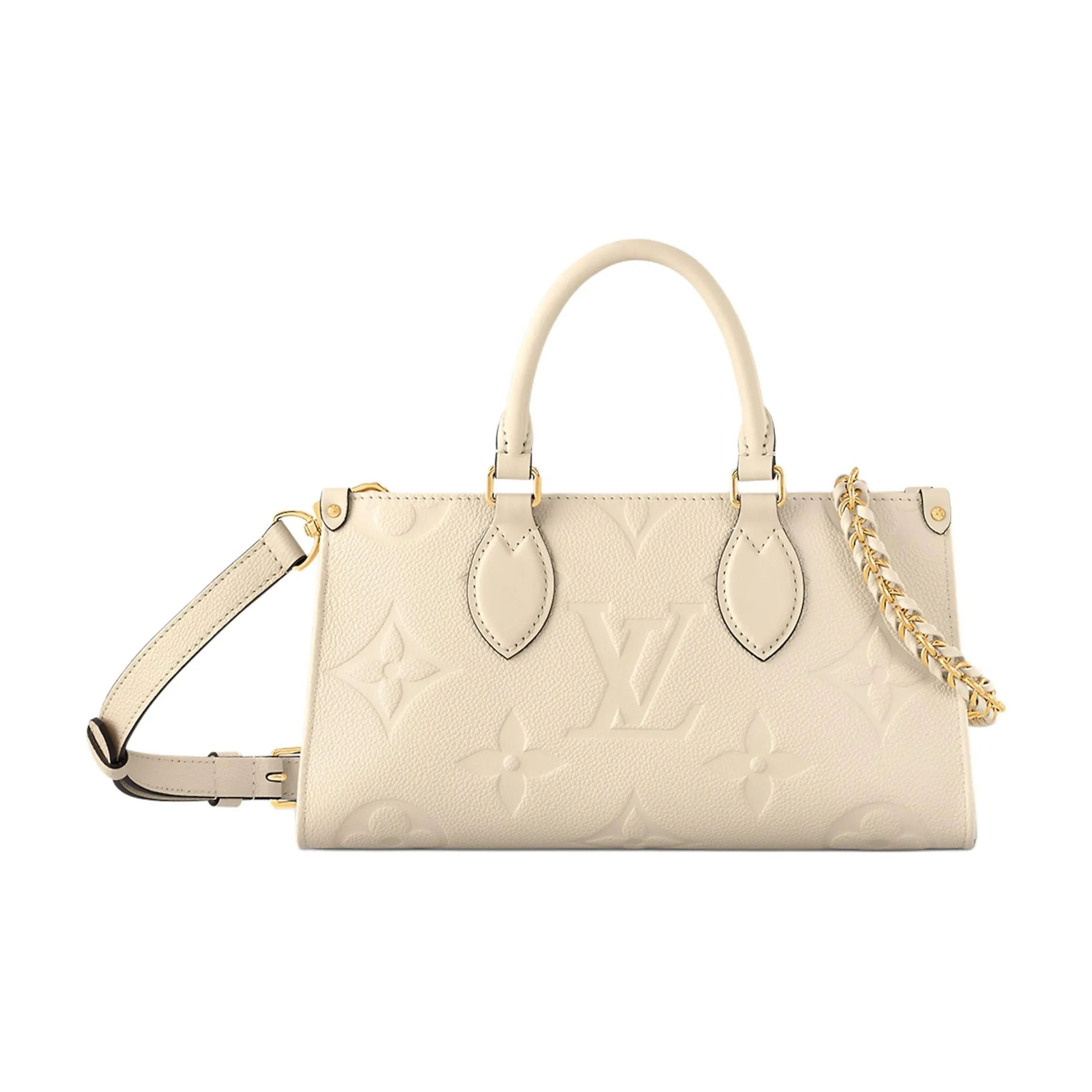 LOUIS VUITTON ONTHEGO Grained Calfskin Shoulder Bag Crossbody Bag Handbag Regular Women's Milk White