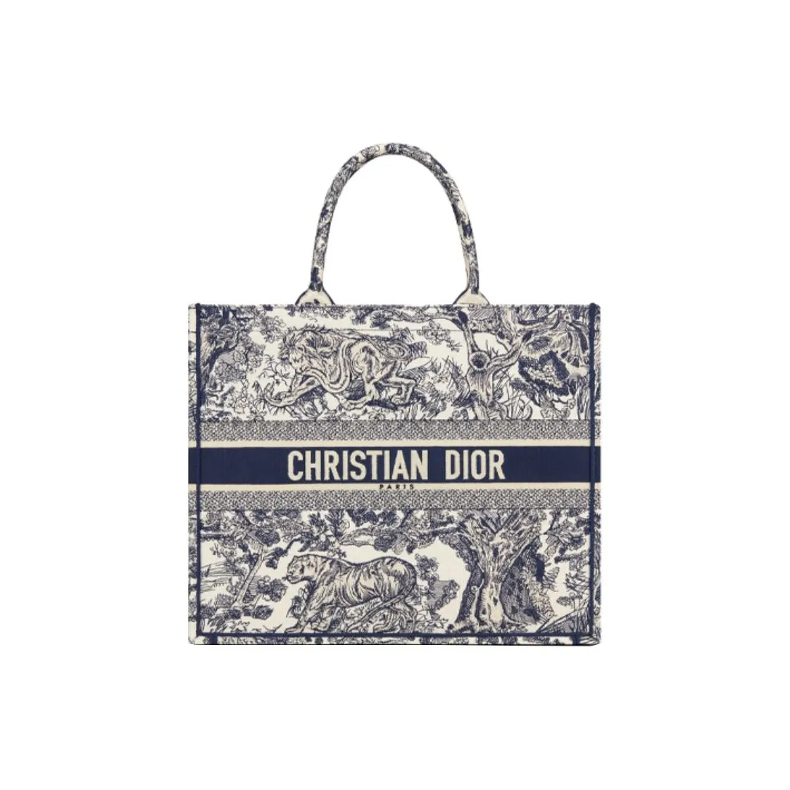 DIOR BookTote Rui Embroidery Tote Bag Shopping Bag Handbag Large Size Women's Blue