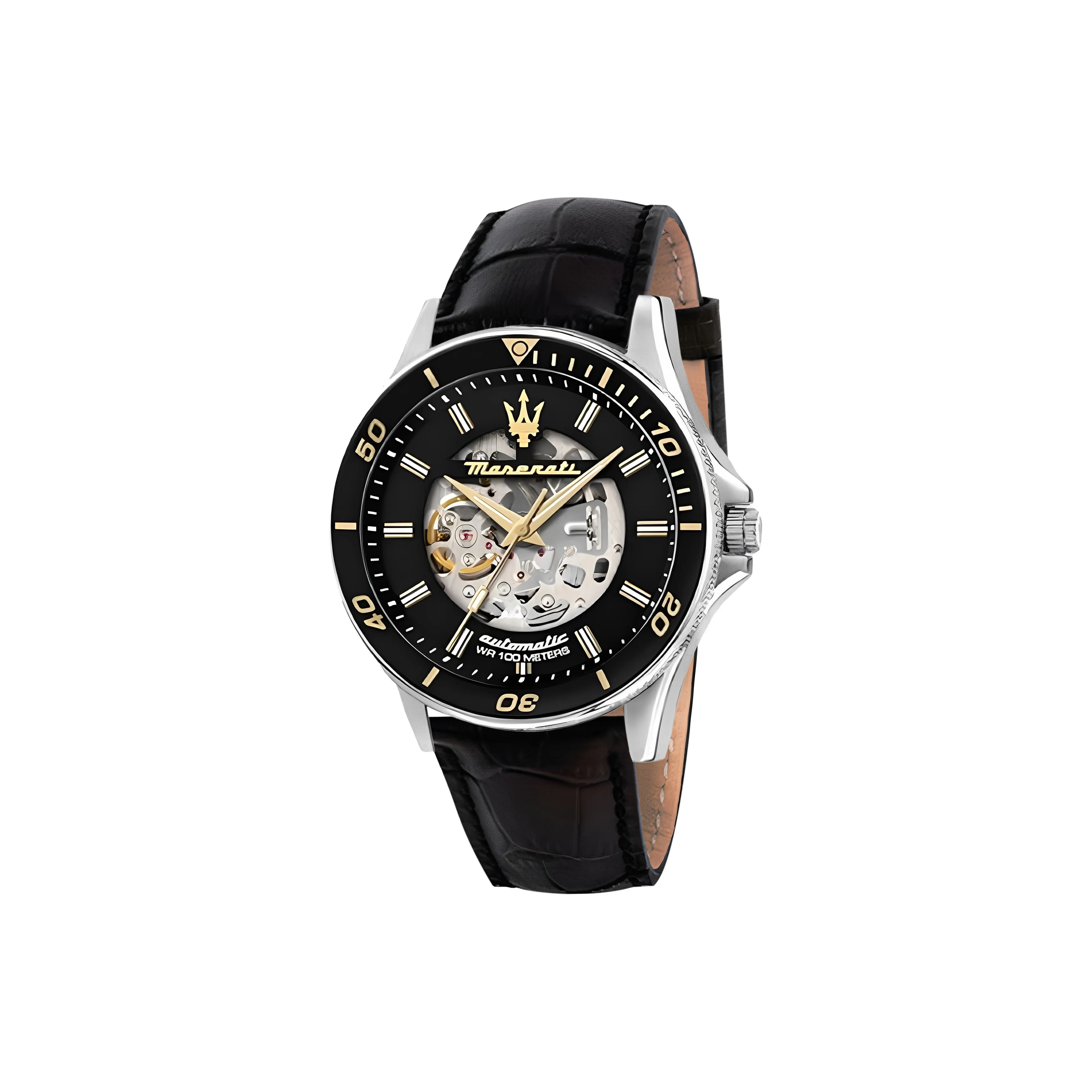 Maserati Challenge Collection Кварцевые часы Естественная кожа Ремешок Черный циферблат Унисекс