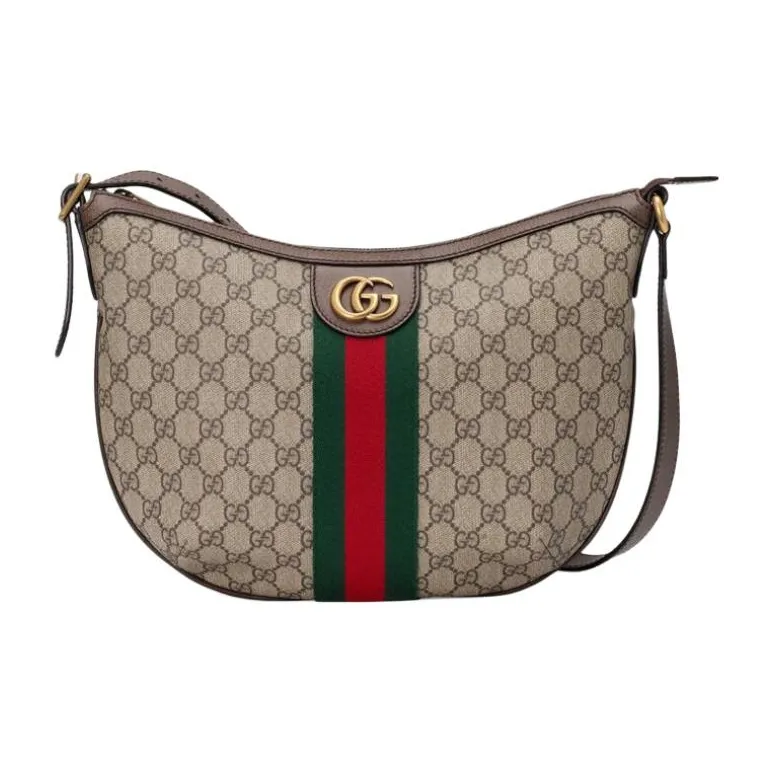 GUCCI Ophidia Canvas With Leather Dumpling Bag, Crescent Bag, Crossbody Bag, Shoulder Bag Small Size Women's