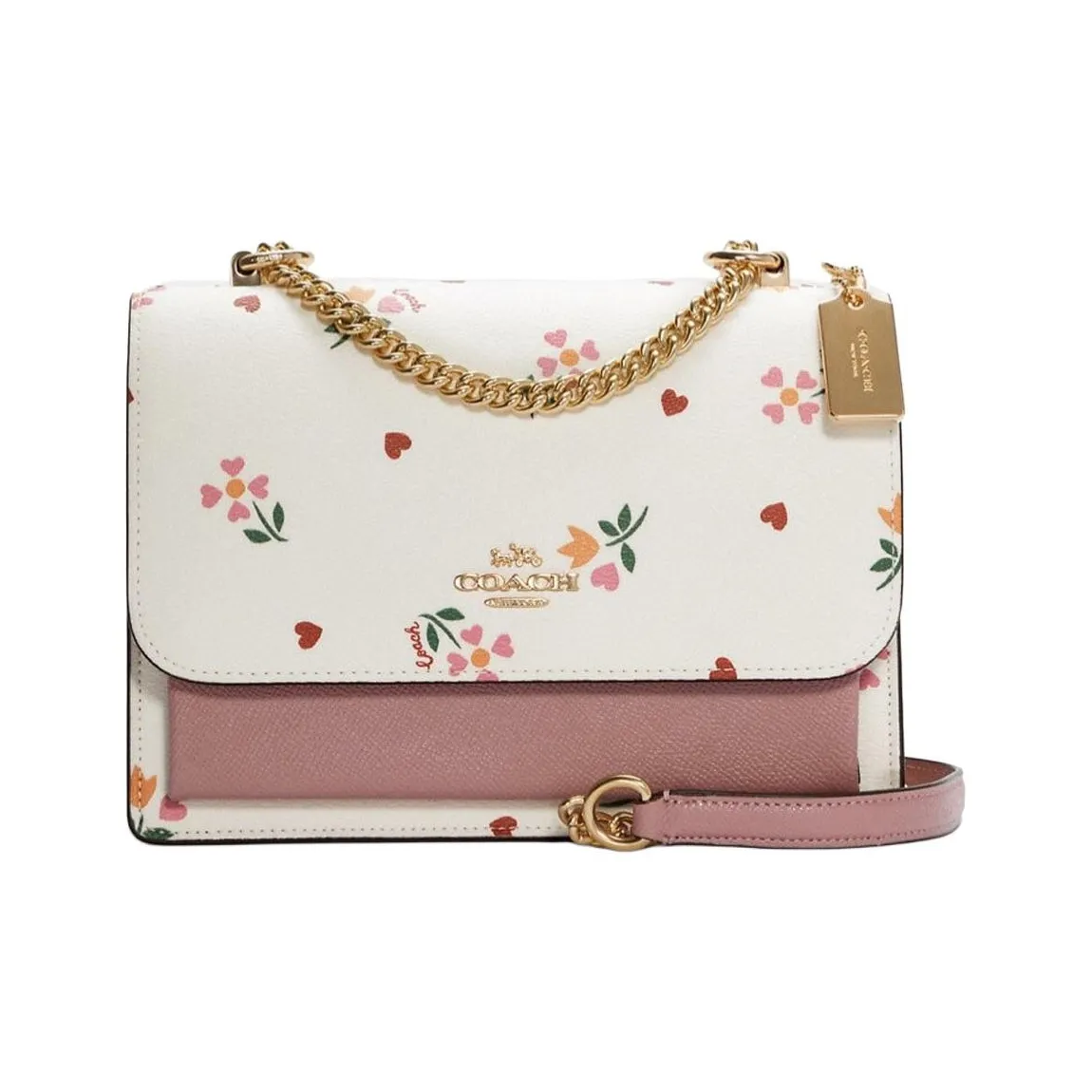 COACH Klare Coated Canvas With Leather Trunk Bag, Shoulder Bag, Crossbody Bag Trumpets Women's Pink White Multicolor